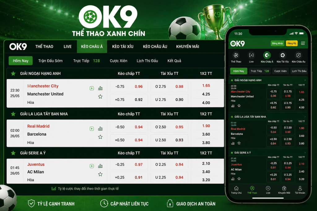 Giao diện bảng Kèo Châu Á trên OK9